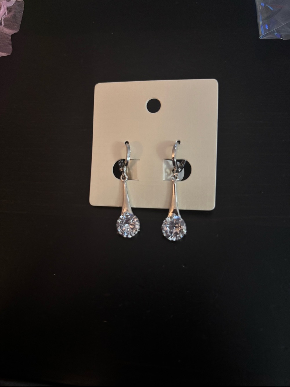 Silver Drop Cubic Zirconia Dangle Earrings - Silver